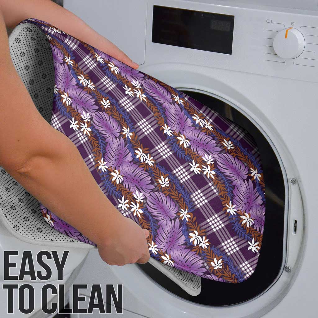 Polynesian Monstera Tiare Floral Bathroom Set Lavender Tropical Plaid - Polynesian Pride