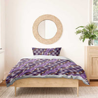Polynesian Monstera Tiare Floral Bedding Set Lavender Tropical Plaid - Polynesian Pride