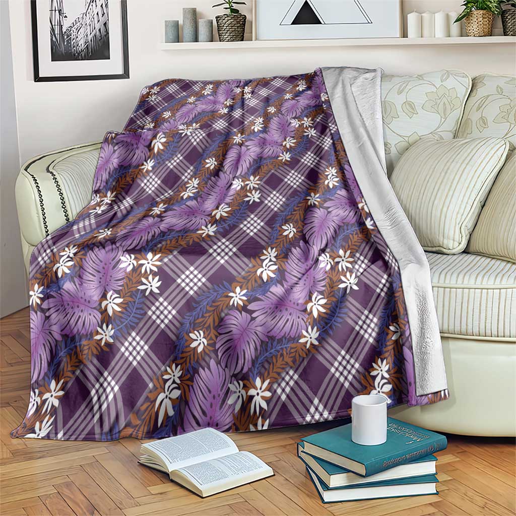 Polynesian Monstera Tiare Floral Blanket Lavender Tropical Plaid - Polynesian Pride