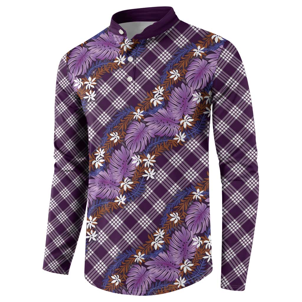 Polynesian Monstera Tiare Floral Button Sweatshirt Lavender Tropical Plaid LT01 - Polynesian Pride