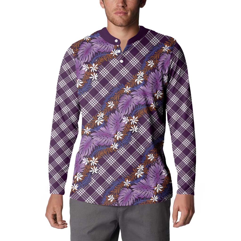 Polynesian Monstera Tiare Floral Button Sweatshirt Lavender Tropical Plaid LT01 - Polynesian Pride