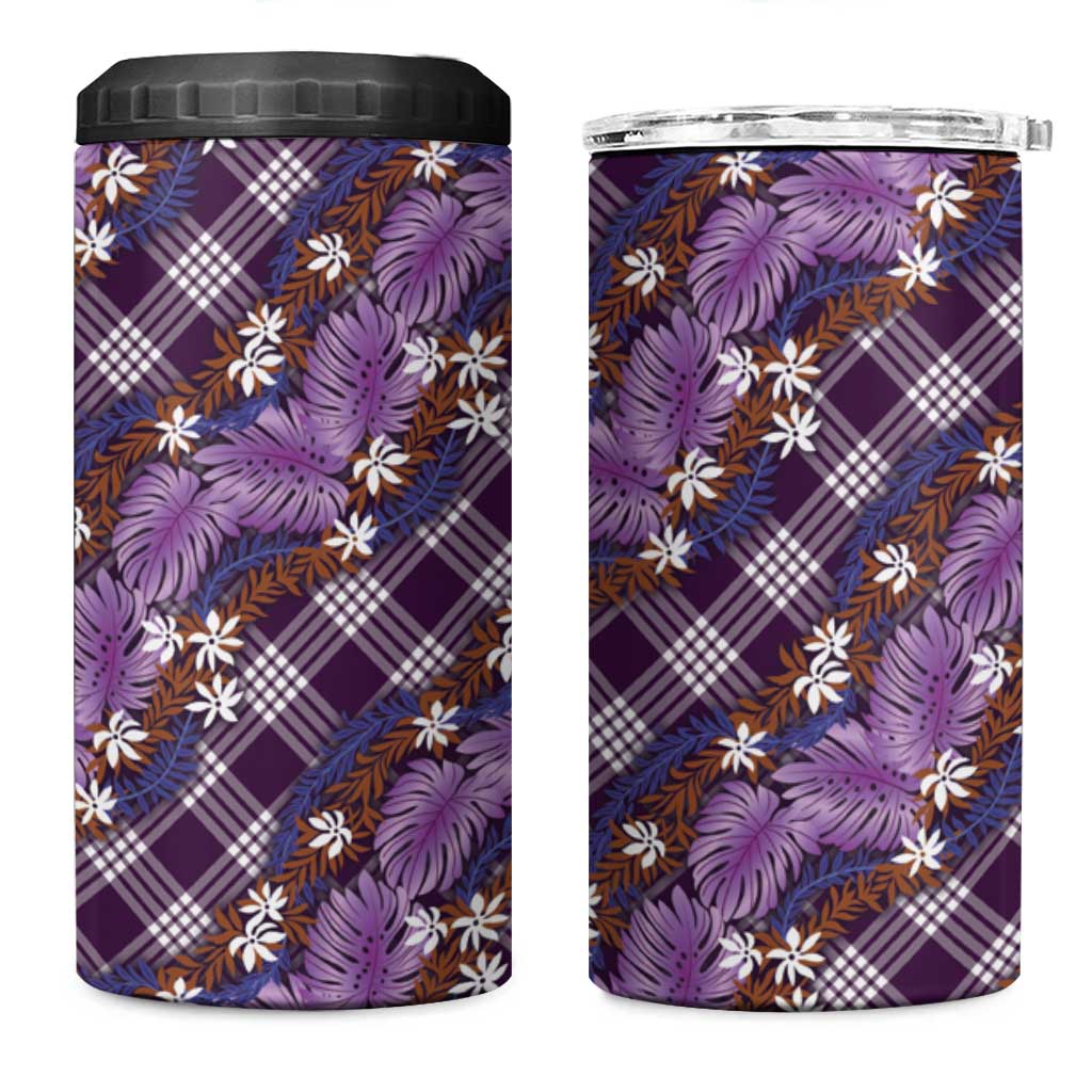 Polynesian Monstera Tiare Floral 4 in 1 Can Cooler Tumbler Lavender Tropical Plaid LT01 One Size: 16 oz Purple - Polynesian Pride