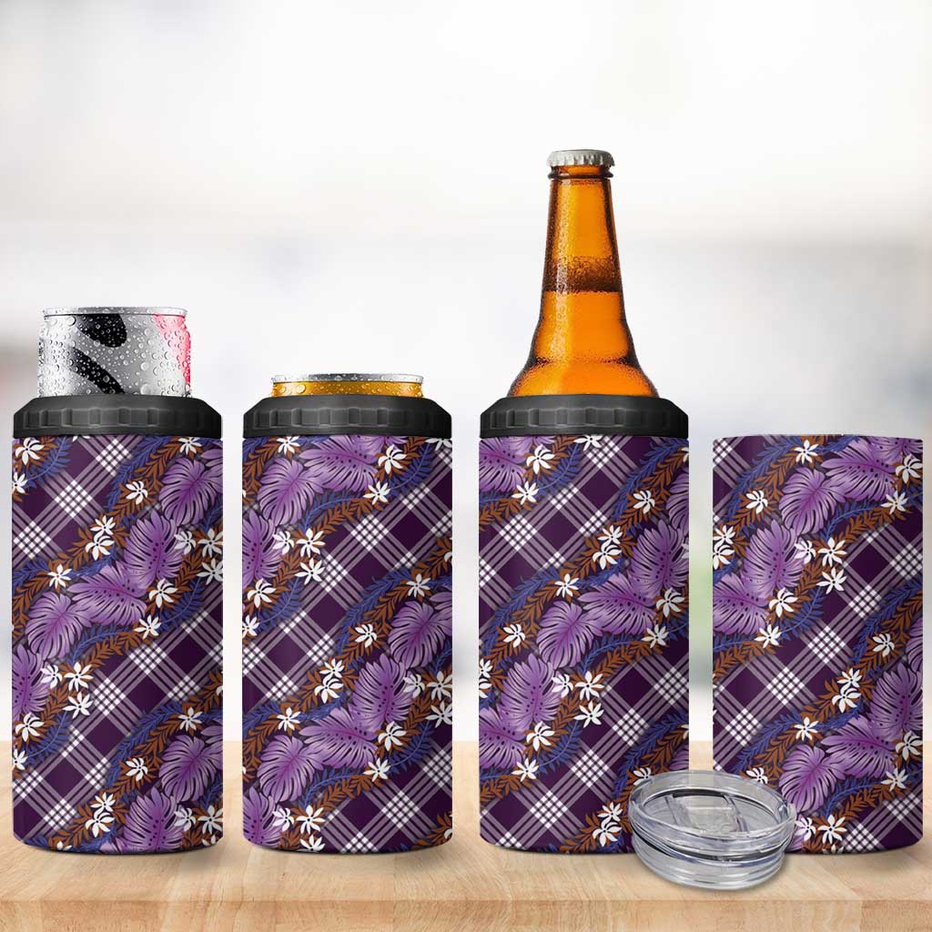 Polynesian Monstera Tiare Floral 4 in 1 Can Cooler Tumbler Lavender Tropical Plaid LT01 - Polynesian Pride