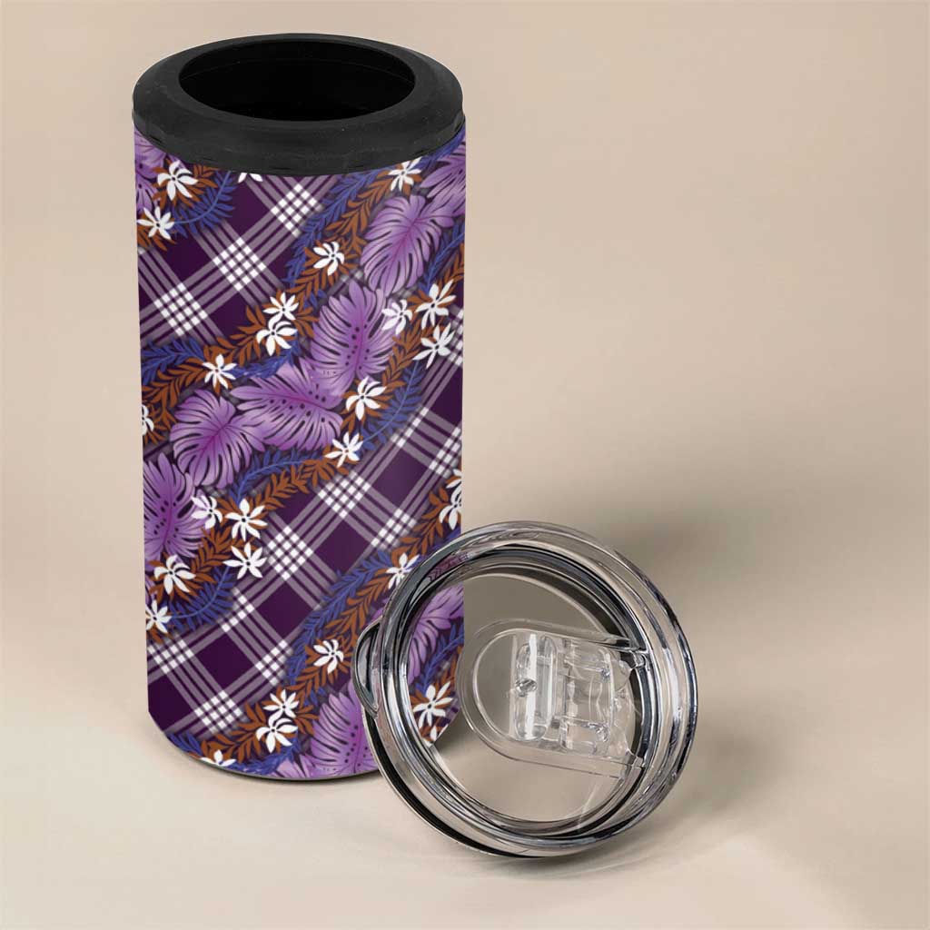 Polynesian Monstera Tiare Floral 4 in 1 Can Cooler Tumbler Lavender Tropical Plaid LT01 - Polynesian Pride