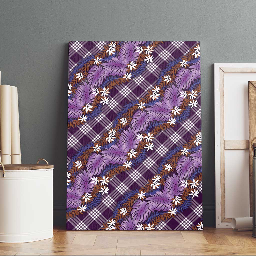 Polynesian Monstera Tiare Floral Canvas Wall Art Lavender Tropical Plaid - Polynesian Pride