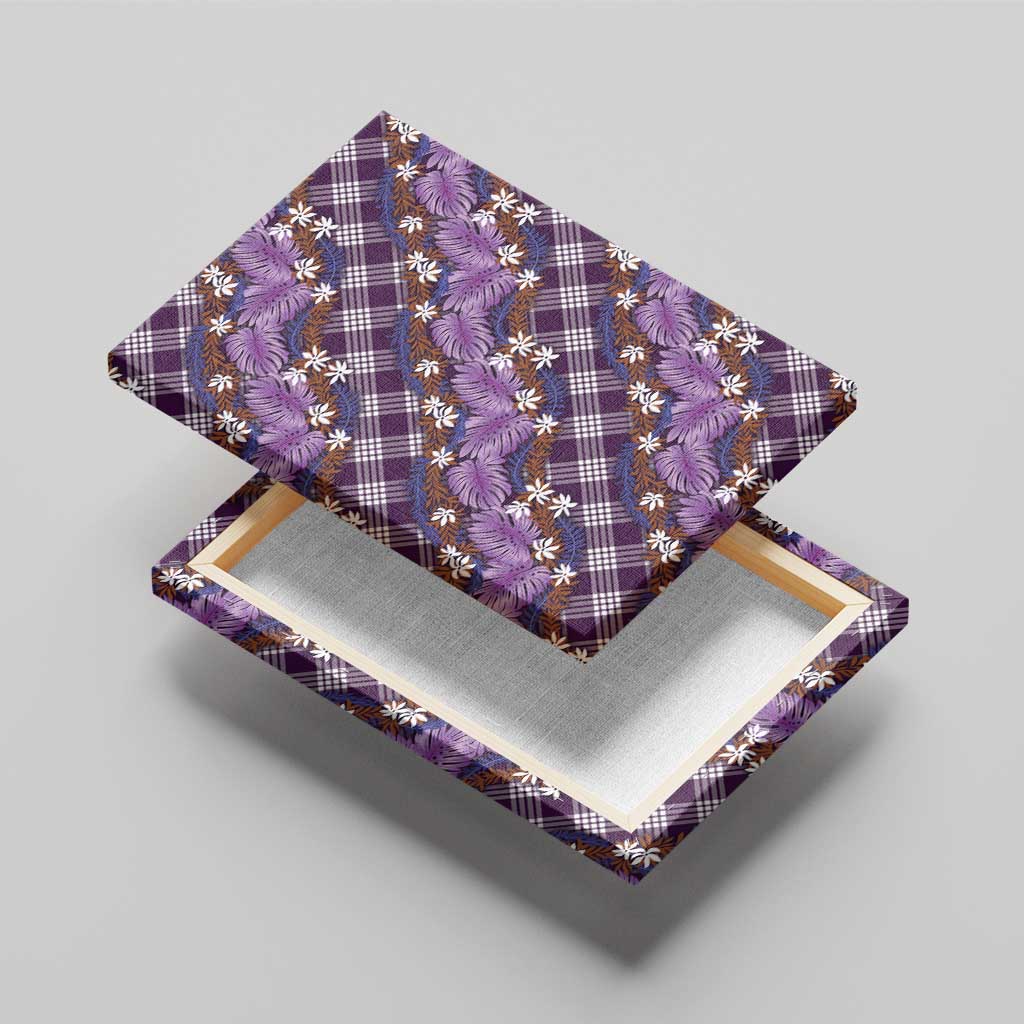 Polynesian Monstera Tiare Floral Canvas Wall Art Lavender Tropical Plaid - Polynesian Pride