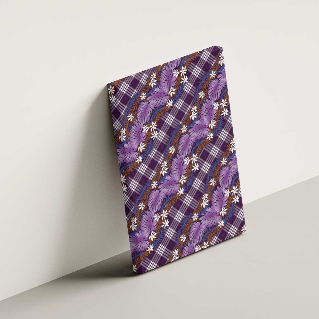 Polynesian Monstera Tiare Floral Canvas Wall Art Lavender Tropical Plaid - Polynesian Pride
