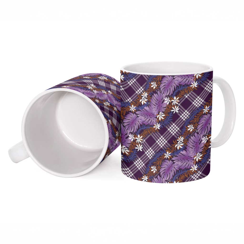 Polynesian Monstera Tiare Floral Ceramic Mug Lavender Tropical Plaid LT01 - Polynesian Pride