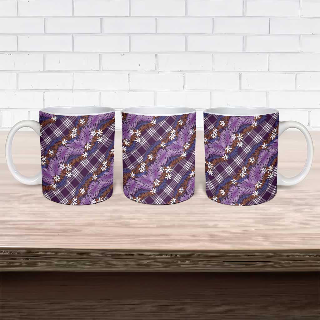 Polynesian Monstera Tiare Floral Ceramic Mug Lavender Tropical Plaid LT01 - Polynesian Pride