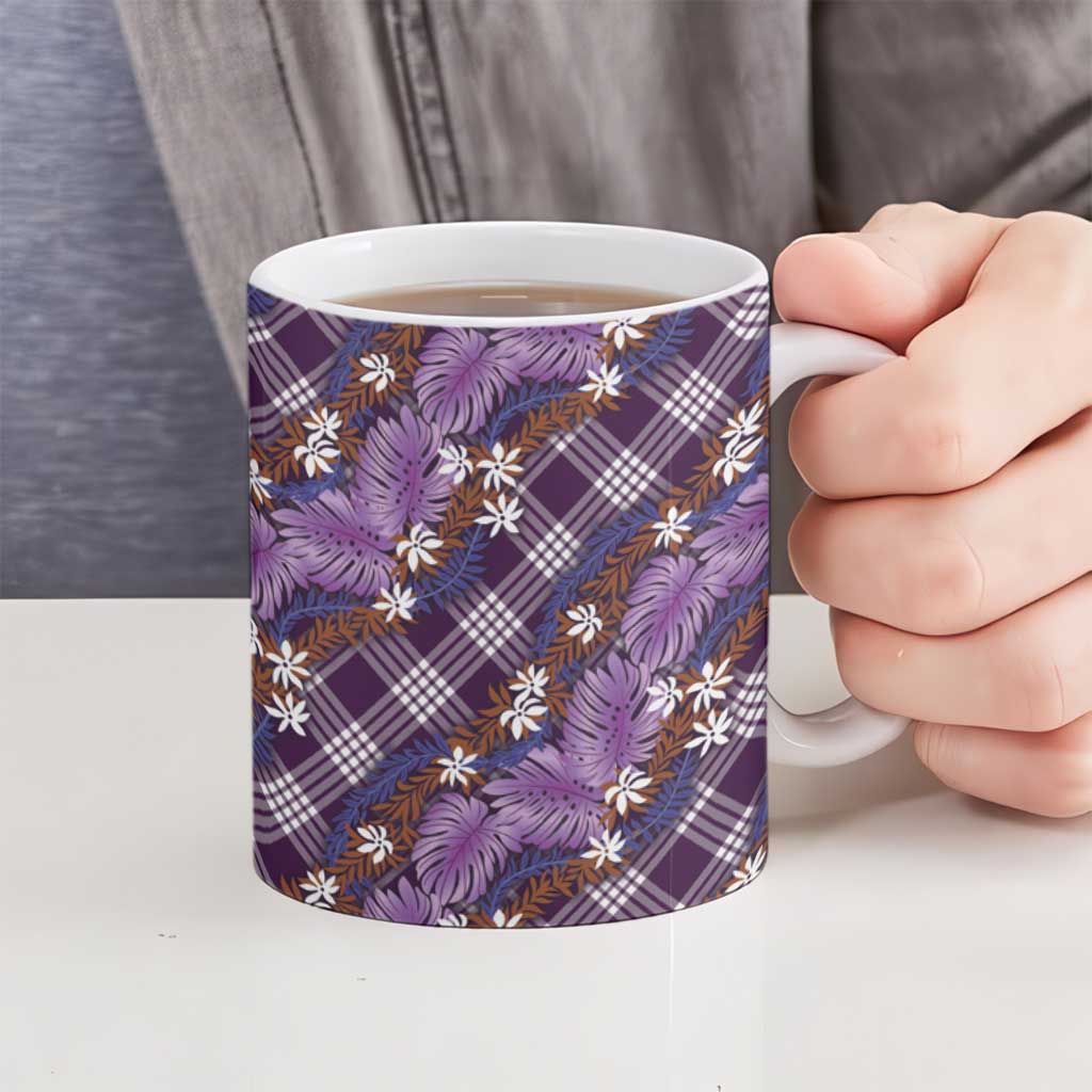 Polynesian Monstera Tiare Floral Ceramic Mug Lavender Tropical Plaid LT01 - Polynesian Pride