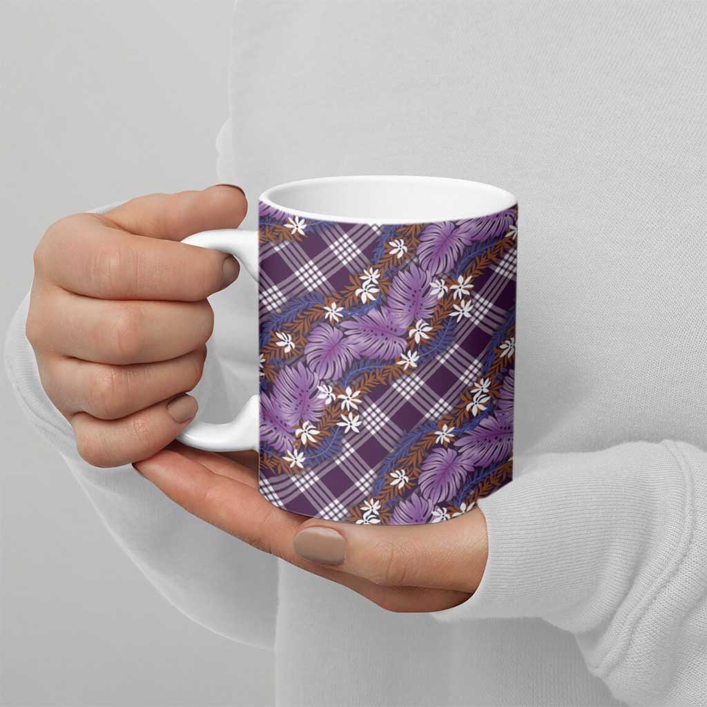 Polynesian Monstera Tiare Floral Ceramic Mug Lavender Tropical Plaid LT01 - Polynesian Pride