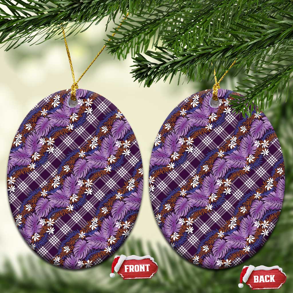 Polynesian Monstera Tiare Floral Ceramic Ornament Lavender Tropical Plaid LT01 Oval Purple - Polynesian Pride