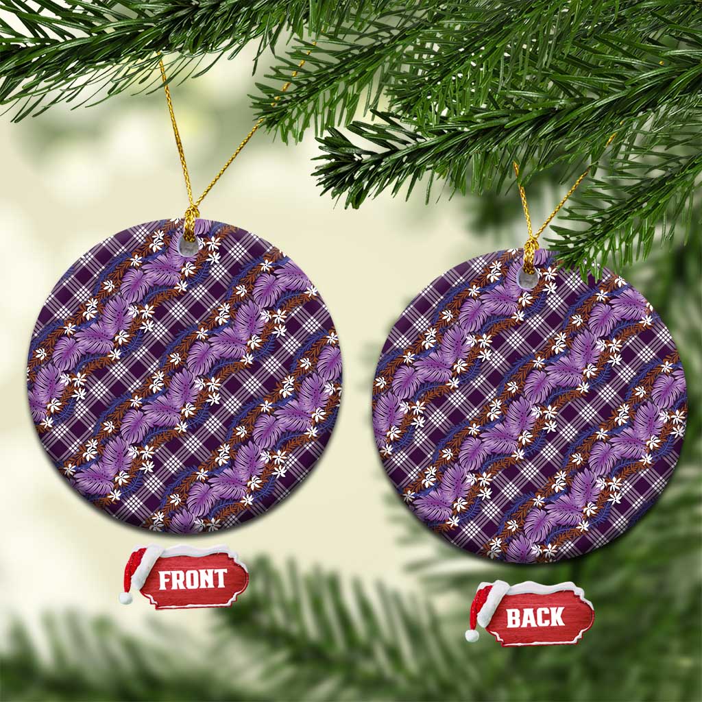 Polynesian Monstera Tiare Floral Ceramic Ornament Lavender Tropical Plaid LT01 Circle Purple - Polynesian Pride