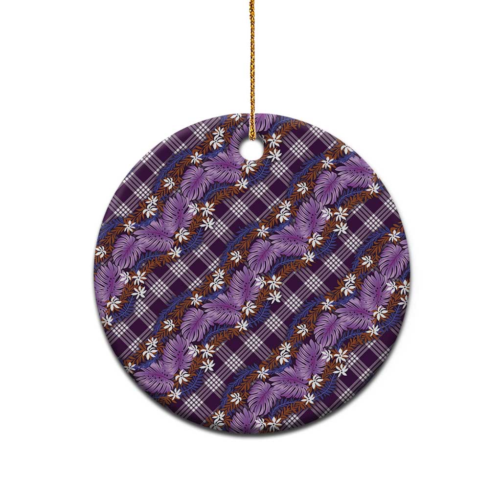 Polynesian Monstera Tiare Floral Ceramic Ornament Lavender Tropical Plaid LT01 - Polynesian Pride