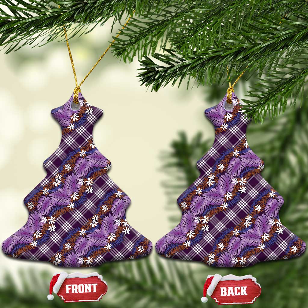 Polynesian Monstera Tiare Floral Ceramic Ornament Lavender Tropical Plaid LT01 Christmas Tree Purple - Polynesian Pride