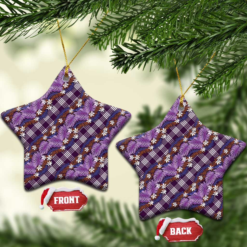 Polynesian Monstera Tiare Floral Ceramic Ornament Lavender Tropical Plaid LT01 Star Purple - Polynesian Pride