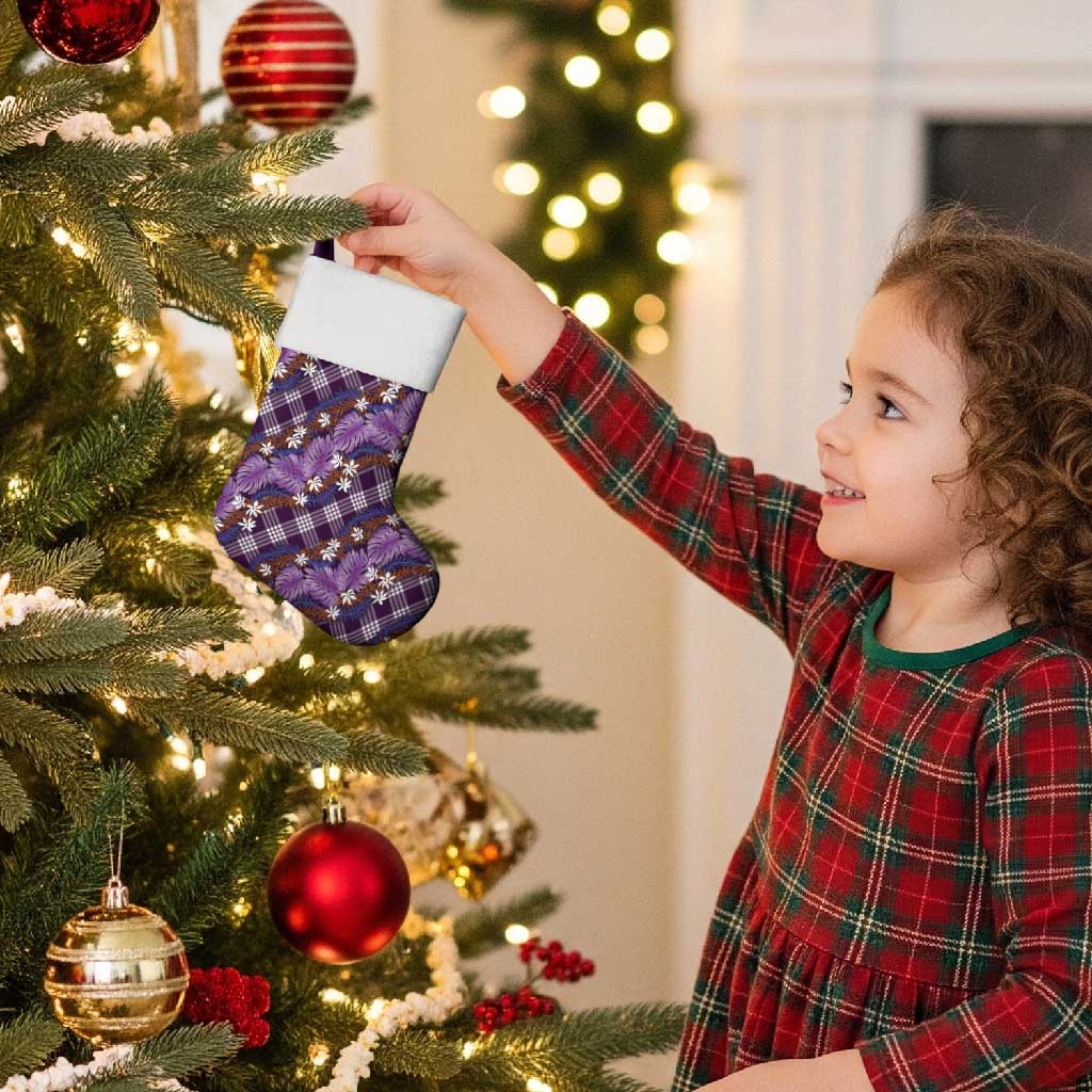 Polynesian Monstera Tiare Floral Christmas Stocking Lavender Tropical Plaid - Polynesian Pride