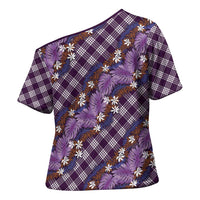 Polynesian Monstera Tiare Floral Cross Shoulder Shirt Lavender Tropical Plaid LT01 - Polynesian Pride