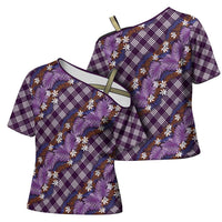 Polynesian Monstera Tiare Floral Cross Shoulder Shirt Lavender Tropical Plaid LT01 - Polynesian Pride