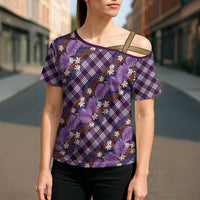 Polynesian Monstera Tiare Floral Cross Shoulder Shirt Lavender Tropical Plaid LT01 - Polynesian Pride