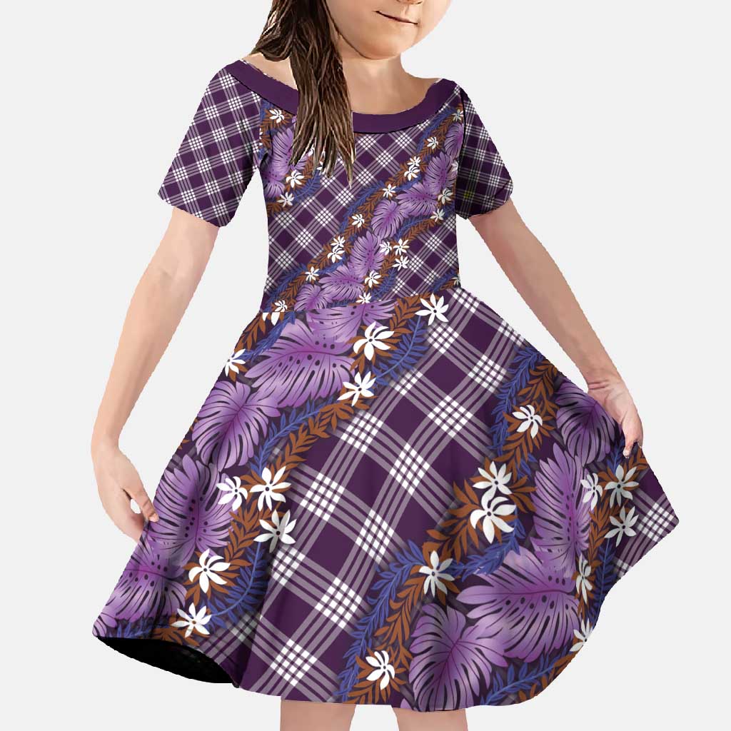 Polynesian Monstera Tiare Floral Family Matching Mermaid Dress and Hawaiian Shirt Lavender Tropical Plaid - Polynesian Pride