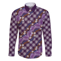 Polynesian Monstera Tiare Floral Family Matching Mermaid Dress and Hawaiian Shirt Lavender Tropical Plaid - Polynesian Pride
