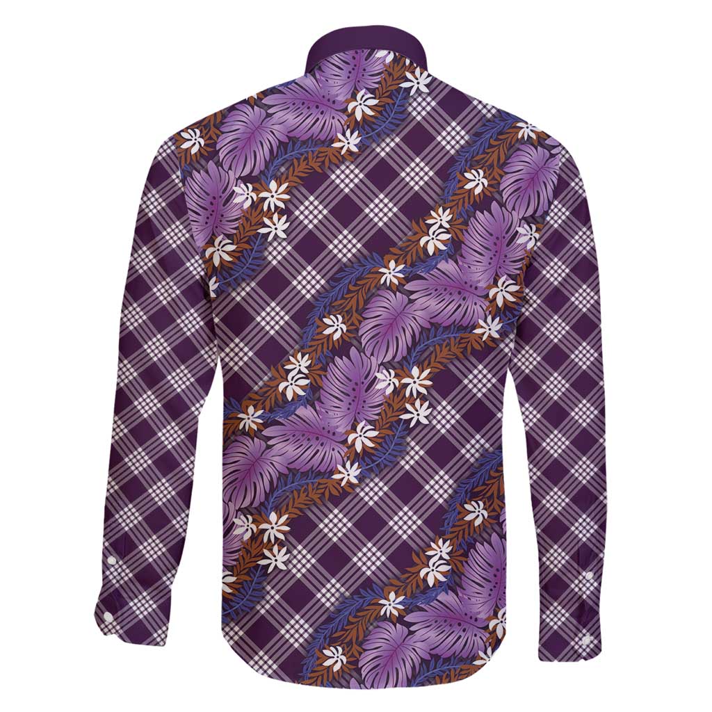 Polynesian Monstera Tiare Floral Family Matching Mermaid Dress and Hawaiian Shirt Lavender Tropical Plaid - Polynesian Pride