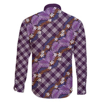 Polynesian Monstera Tiare Floral Family Matching Mermaid Dress and Hawaiian Shirt Lavender Tropical Plaid - Polynesian Pride