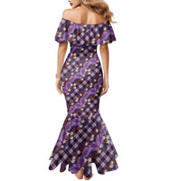 Polynesian Monstera Tiare Floral Family Matching Mermaid Dress and Hawaiian Shirt Lavender Tropical Plaid - Polynesian Pride