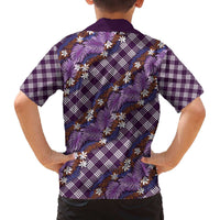 Polynesian Monstera Tiare Floral Family Matching Off The Shoulder Long Sleeve Dress and Hawaiian Shirt Lavender Tropical Plaid - Polynesian Pride