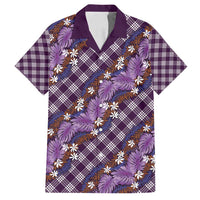 Polynesian Monstera Tiare Floral Family Matching Puletasi and Hawaiian Shirt Lavender Tropical Plaid - Polynesian Pride