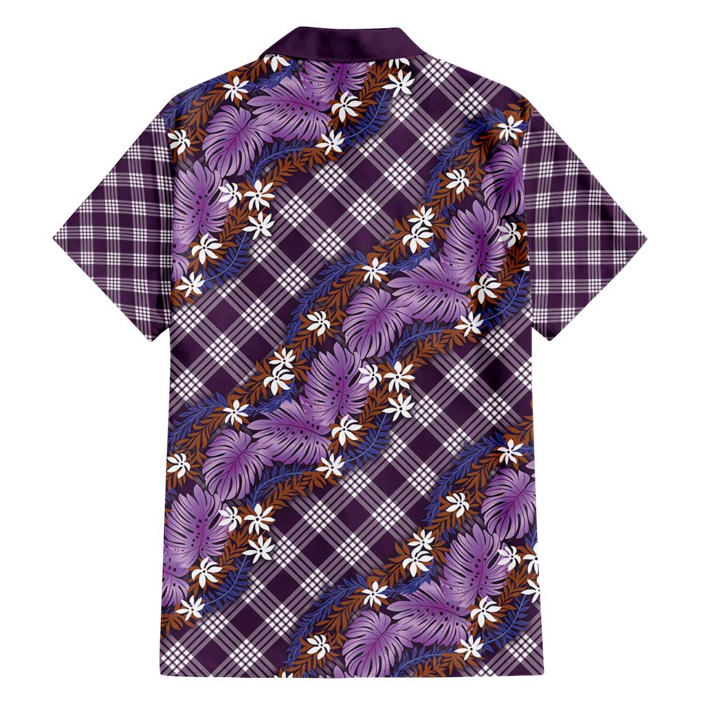Polynesian Monstera Tiare Floral Family Matching Puletasi and Hawaiian Shirt Lavender Tropical Plaid - Polynesian Pride