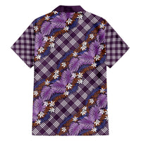 Polynesian Monstera Tiare Floral Family Matching Puletasi and Hawaiian Shirt Lavender Tropical Plaid - Polynesian Pride
