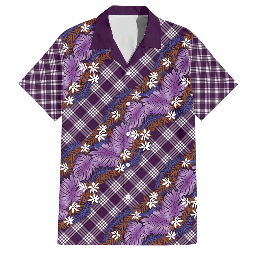 Polynesian Monstera Tiare Floral Family Matching Short Sleeve Bodycon Dress and Hawaiian Shirt Lavender Tropical Plaid - Polynesian Pride