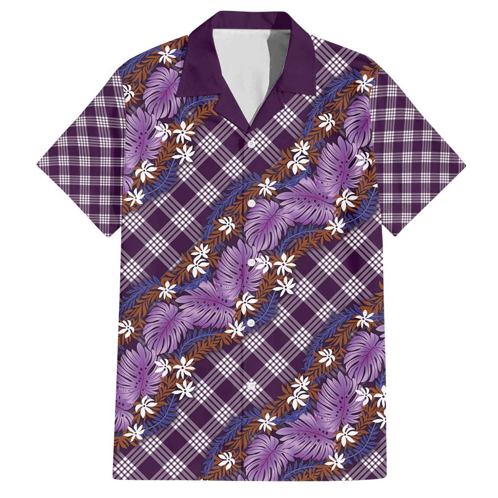 Polynesian Monstera Tiare Floral Family Matching Summer Maxi Dress and Hawaiian Shirt Lavender Tropical Plaid - Polynesian Pride