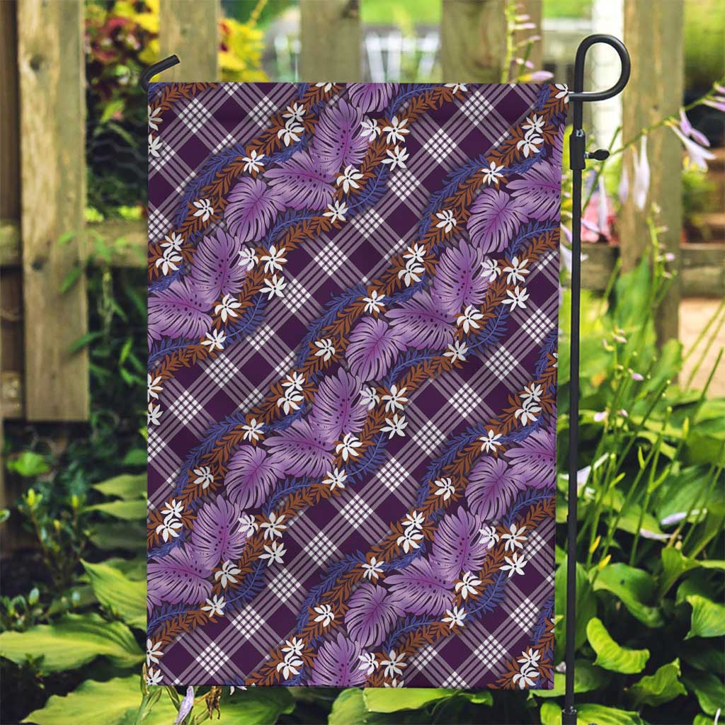 Polynesian Monstera Tiare Floral Garden Flag Lavender Tropical Plaid - Polynesian Pride