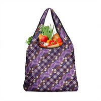 Polynesian Monstera Tiare Floral Grocery Bag Lavender Tropical Plaid - Polynesian Pride