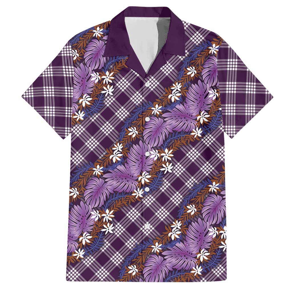 Polynesian Monstera Tiare Floral Hawaiian Shirt Lavender Tropical Plaid - Polynesian Pride