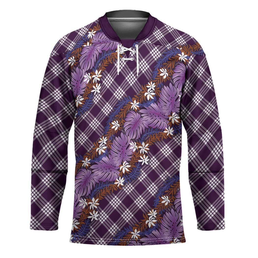 Polynesian Monstera Tiare Floral Hockey Jersey Lavender Tropical Plaid - Polynesian Pride