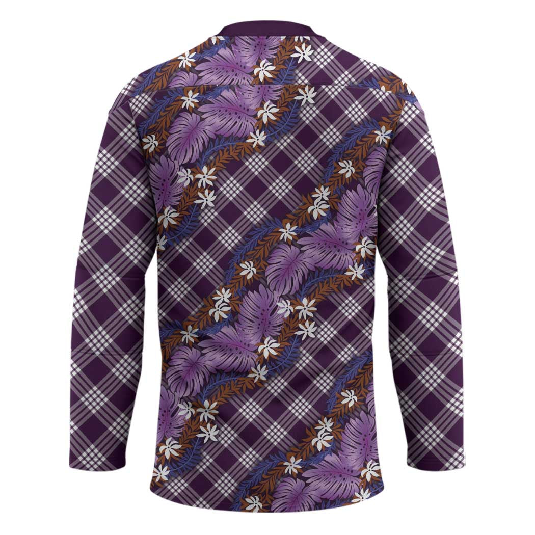 Polynesian Monstera Tiare Floral Hockey Jersey Lavender Tropical Plaid - Polynesian Pride