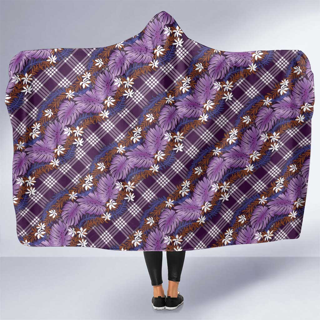 Polynesian Monstera Tiare Floral Hooded Blanket Lavender Tropical Plaid LT01 One Size Purple - Polynesian Pride