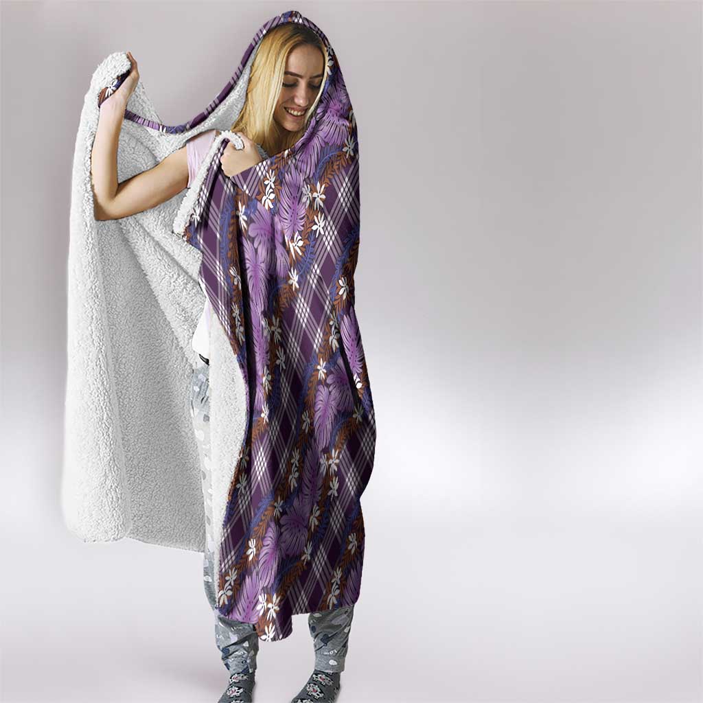 Polynesian Monstera Tiare Floral Hooded Blanket Lavender Tropical Plaid LT01 - Polynesian Pride