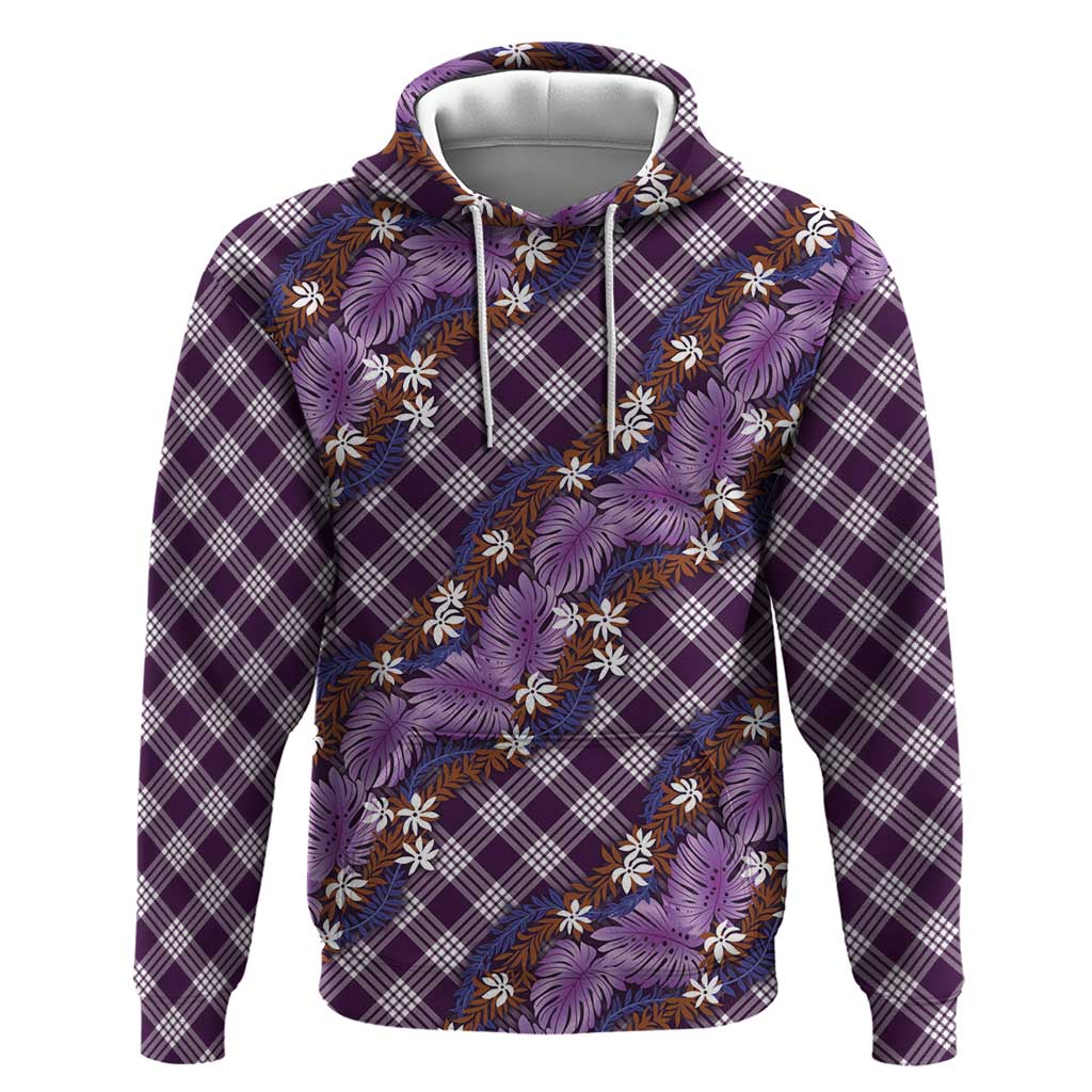 Polynesian Monstera Tiare Floral Hoodie Lavender Tropical Plaid LT01 Pullover Hoodie Purple - Polynesian Pride