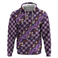 Polynesian Monstera Tiare Floral Hoodie Lavender Tropical Plaid LT01 Pullover Hoodie Purple - Polynesian Pride
