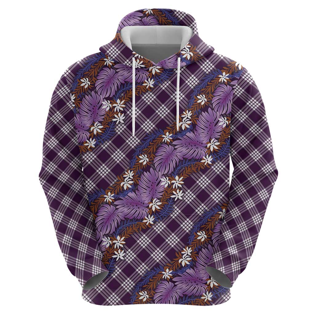 Polynesian Monstera Tiare Floral Hoodie Lavender Tropical Plaid LT01 - Polynesian Pride