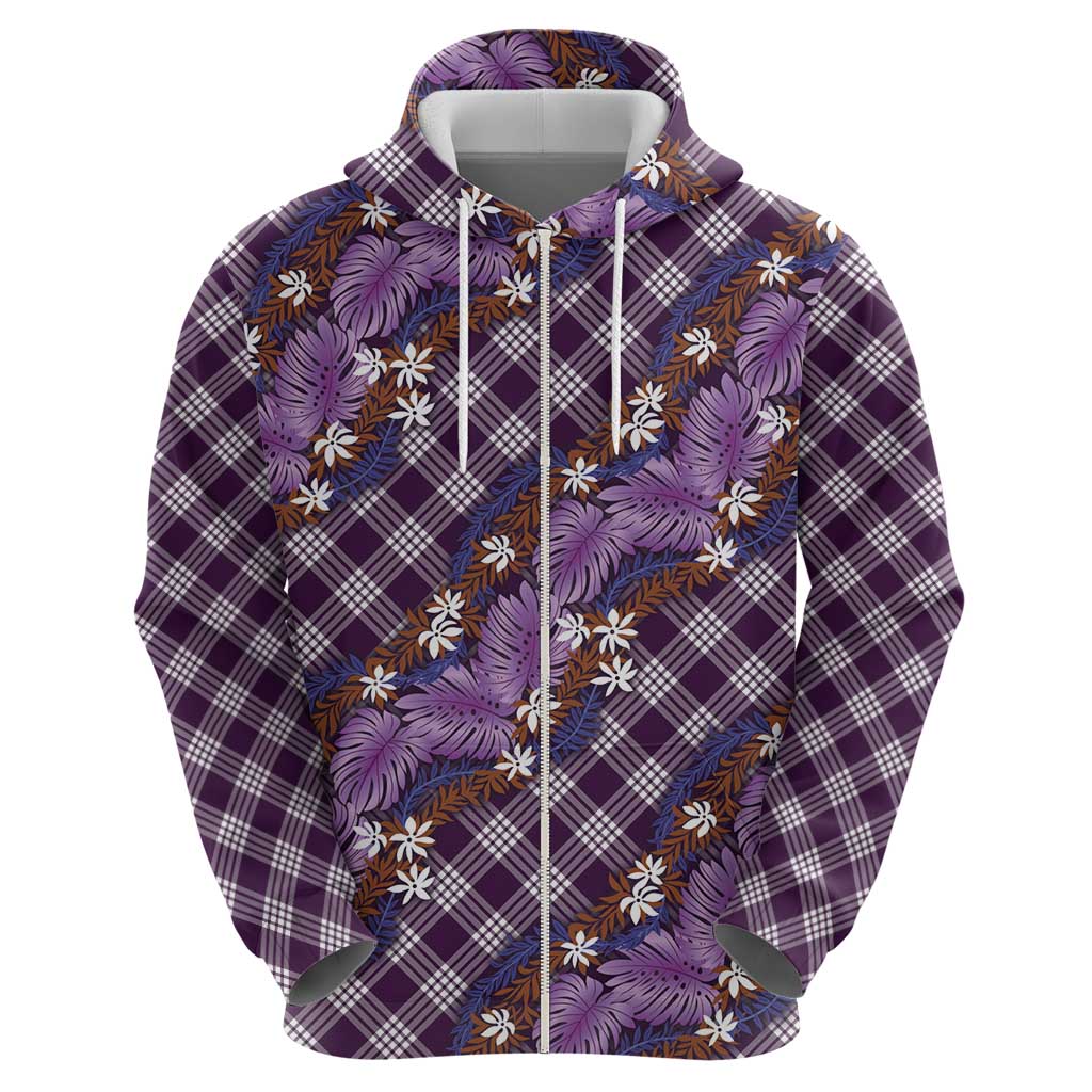 Polynesian Monstera Tiare Floral Hoodie Lavender Tropical Plaid LT01 - Polynesian Pride