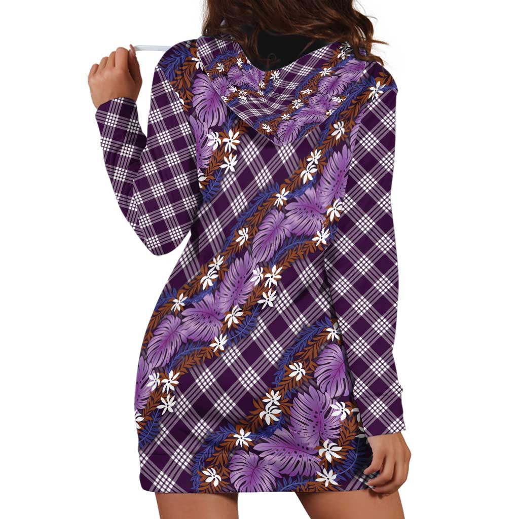 Polynesian Monstera Tiare Floral Hoodie Dress Lavender Tropical Plaid LT01 - Polynesian Pride