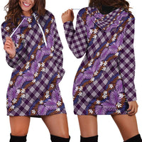 Polynesian Monstera Tiare Floral Hoodie Dress Lavender Tropical Plaid LT01 - Polynesian Pride