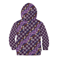 Polynesian Monstera Tiare Floral Kid Hoodie Lavender Tropical Plaid - Polynesian Pride