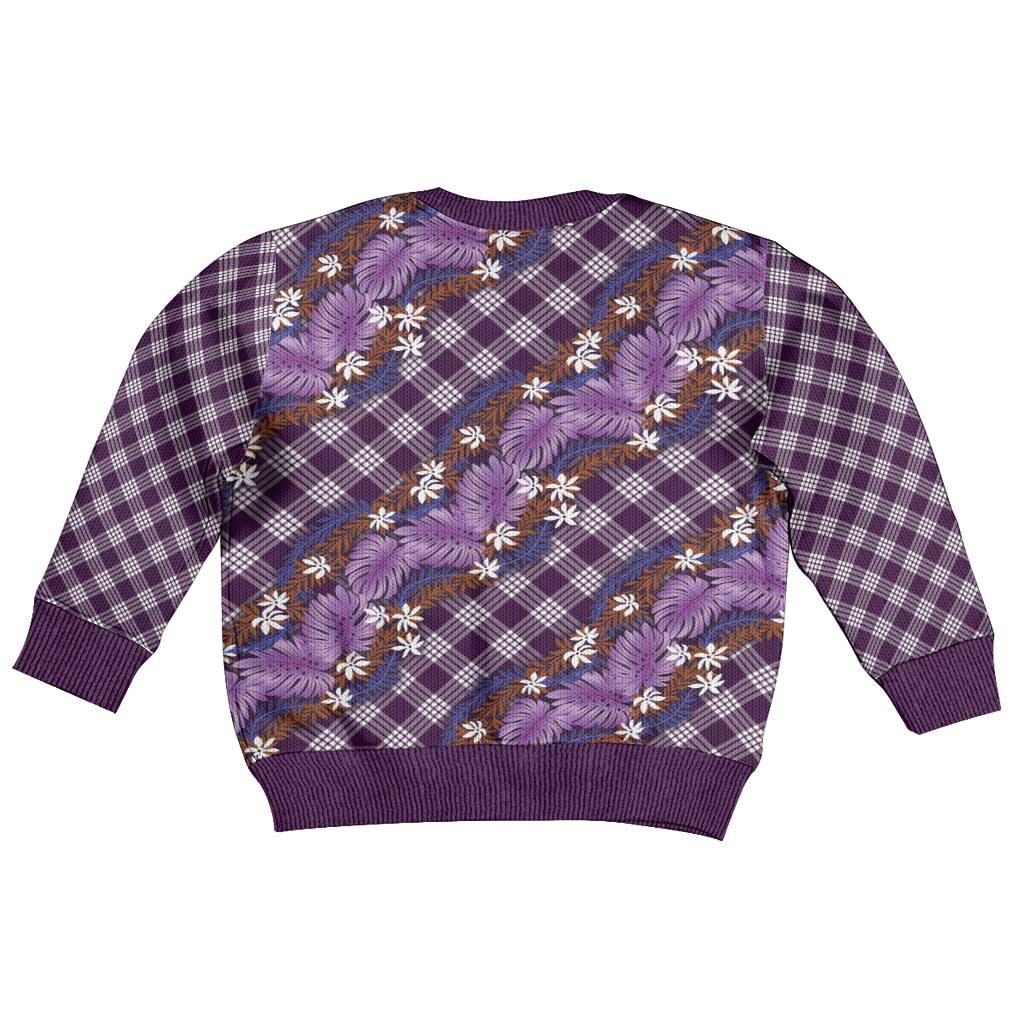 Polynesian Monstera Tiare Floral Kid Ugly Christmas Sweater Lavender Tropical Plaid LT01 - Polynesian Pride